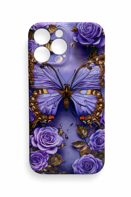 Luxury Purple Butterfly Rose Phone Case for iPhone 11–17 💜🦋